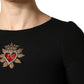 Black Wool Sacred Heart Patch Midi Dress