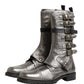 Metallic Silver Combat Biker Mid Calf Boots Shoes
