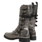 Metallic Silver Combat Biker Mid Calf Boots Shoes