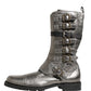 Metallic Silver Combat Biker Mid Calf Boots Shoes