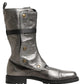 Metallic Silver Combat Biker Mid Calf Boots Shoes