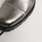 Metallic Silver Combat Biker Mid Calf Boots Shoes