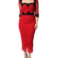 Red Mesh Trim Bodycon Sheath Midi Dress