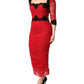Red Mesh Trim Bodycon Sheath Midi Dress