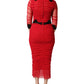 Red Mesh Trim Bodycon Sheath Midi Dress