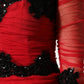 Red Mesh Trim Bodycon Sheath Midi Dress