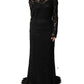 Black Lace Long Sleeves Cotton Maxi Dress
