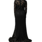 Black Lace Long Sleeves Cotton Maxi Dress