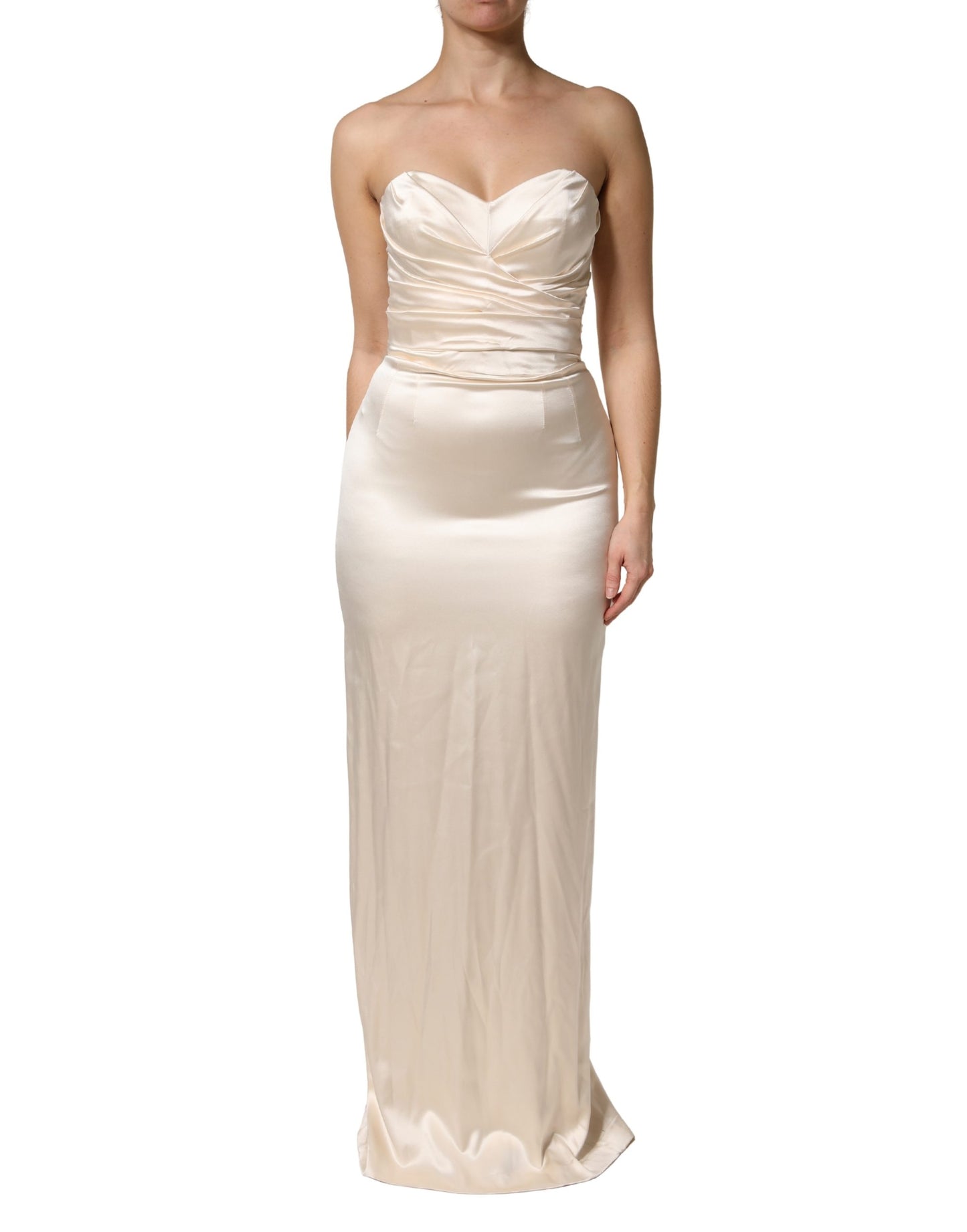 White Satin Strapless Sheath Maxi Dress