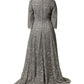 Gray Lace Long Sleeves Cotton Maxi Dress
