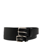 Black Double Strap Leather Silver Buckle Belt