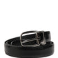 Men Black Classic Leather Metal Buckle Belt