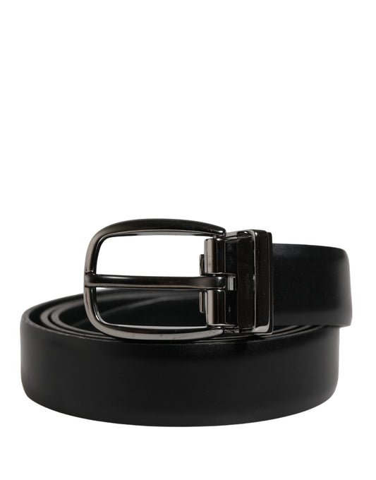 Men Black Classic Leather Metal Buckle Belt