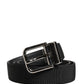 Men Black Viscose Leather Metal Buckle Belt