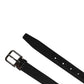 Men Black Viscose Leather Metal Buckle Belt