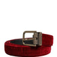 Men Burgundy Velvet Cotton Metal Buckle Belt
