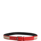 Men Beige Red Woven Leather Metal Buckle Belt