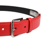 Men Beige Red Woven Leather Metal Buckle Belt