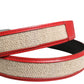 Men Beige Red Woven Leather Metal Buckle Belt