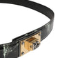 Men Black Marble Leather DG Logo Buckle Belt