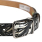 Men Black Marble Leather Metal Buckle Belt
