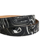 Men Black Marble Leather Metal Buckle Belt
