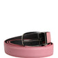 Men Pink Classic Leather Metal Buckle Belt