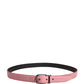 Men Pink Classic Leather Metal Buckle Belt