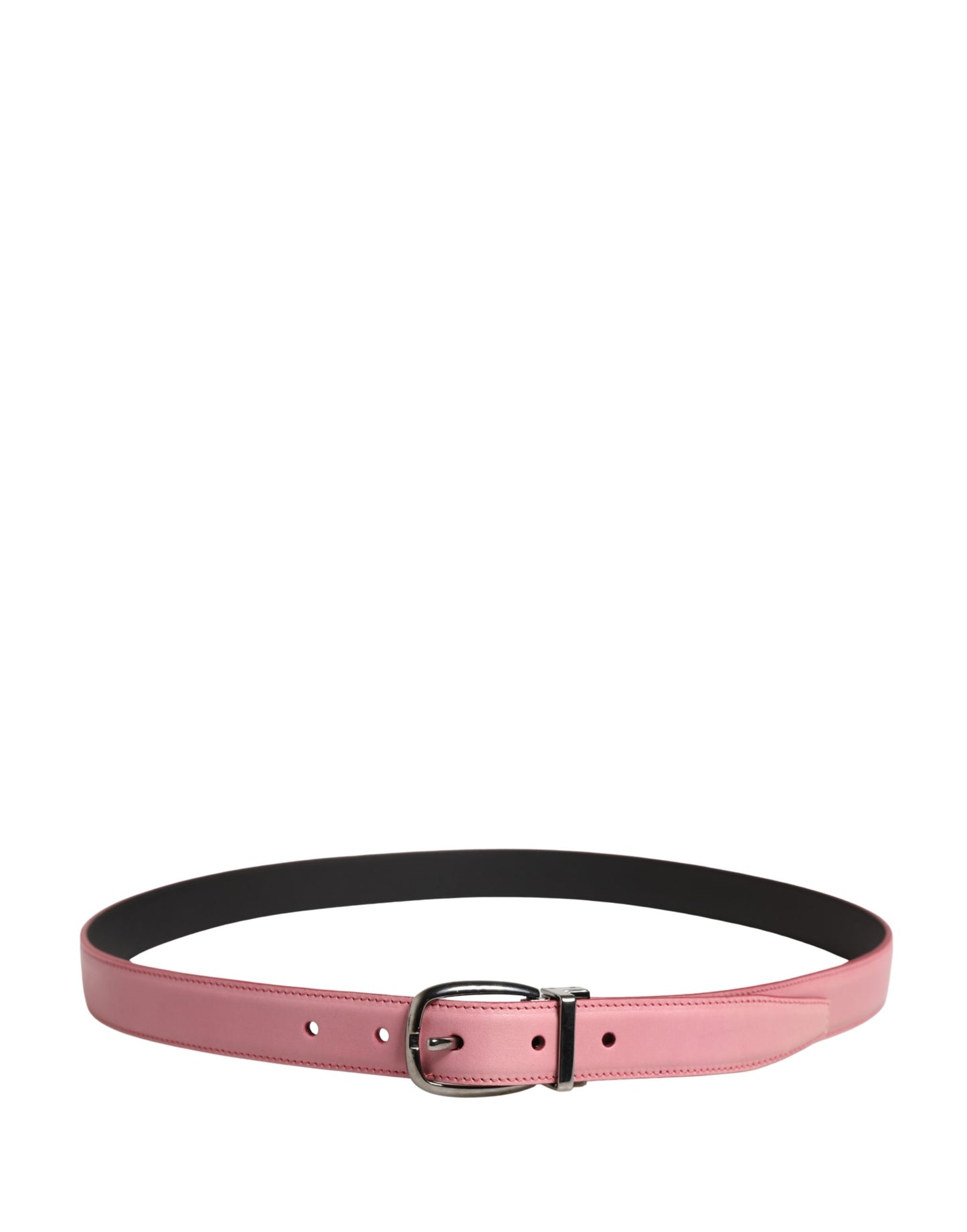 Men Pink Classic Leather Metal Buckle Belt