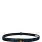 Men Blue Calf Leather Logo Metal Buckle Belt