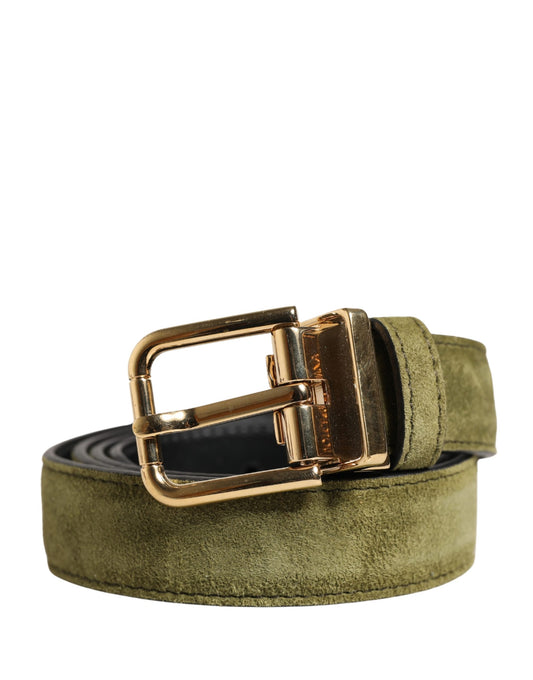 Men Green Velvet Leather Metal Buckle Belt