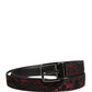 Black Red Polyester Silver Metal Buckle Belt