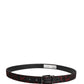 Black Red Polyester Silver Metal Buckle Belt