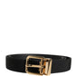 Black Viscose Leather Gold Metal Buckle Belt