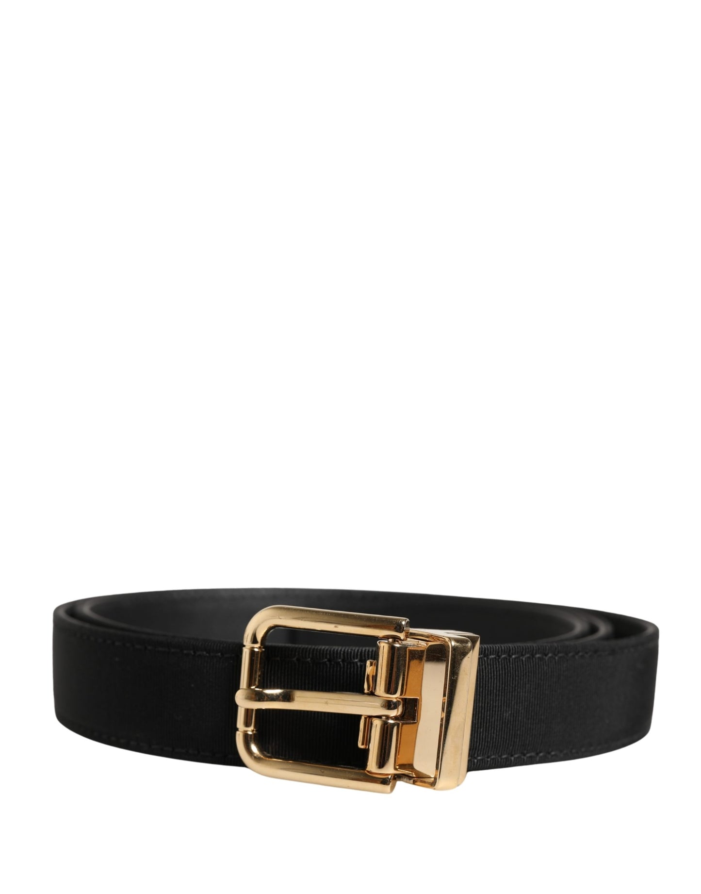 Black Viscose Leather Gold Metal Buckle Belt