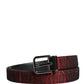 Men Red Jacquard Acetate Metal Buckle Belt