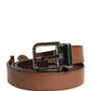 Men Brown Classic Leather Metal Buckle Belt