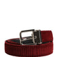 Men Red Velvet Leather Metal Buckle Belt