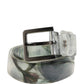 Men White Floral PVC Silver Metal Buckle Belt
