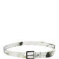 Men White Floral PVC Silver Metal Buckle Belt