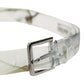 Men White Floral PVC Silver Metal Buckle Belt