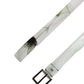 Men White Floral PVC Silver Metal Buckle Belt