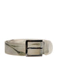 Men White Floral PVC Silver Metal Buckle Belt