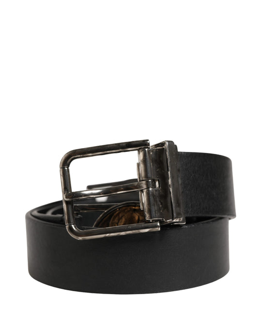 Men Black Classic Leather Metal Buckle Belt