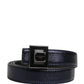 Men Black Classic Leather Square Buckle Belt