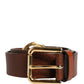 Men Brown Classic Leather Metal Buckle Belt