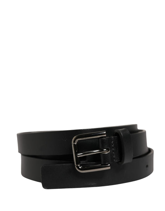 Black Double Strap Leather Silver Buckle Belt