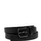 Black Double Strap Leather Silver Buckle Belt