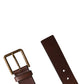 Men Brown Classic Leather Metal Buckle Belt