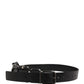 Black Calf Leather Silver Metal Buckle Belt